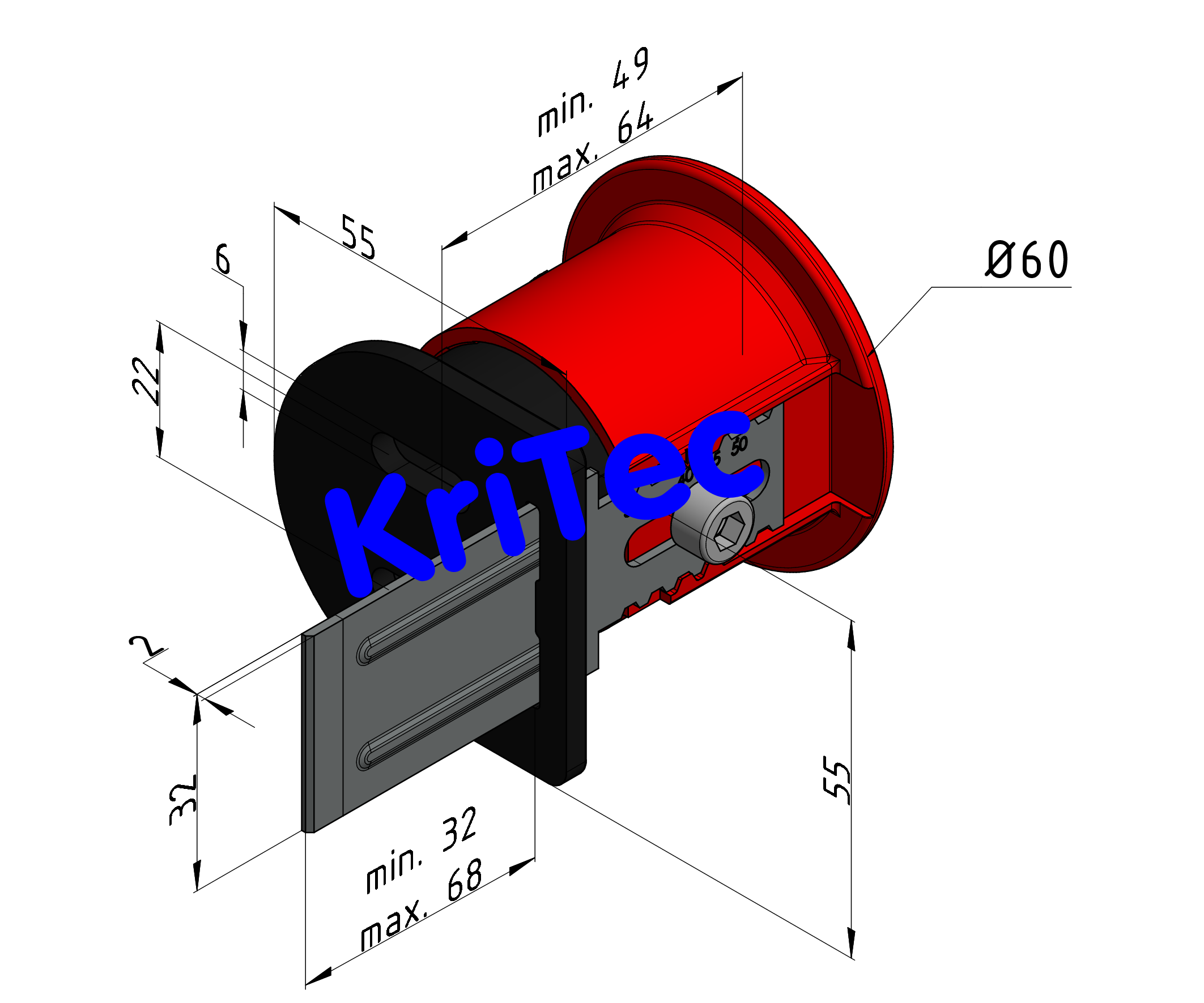 KriTec Not-Auf-Taste A zum Fallenverschluss mit Befestigungssatz