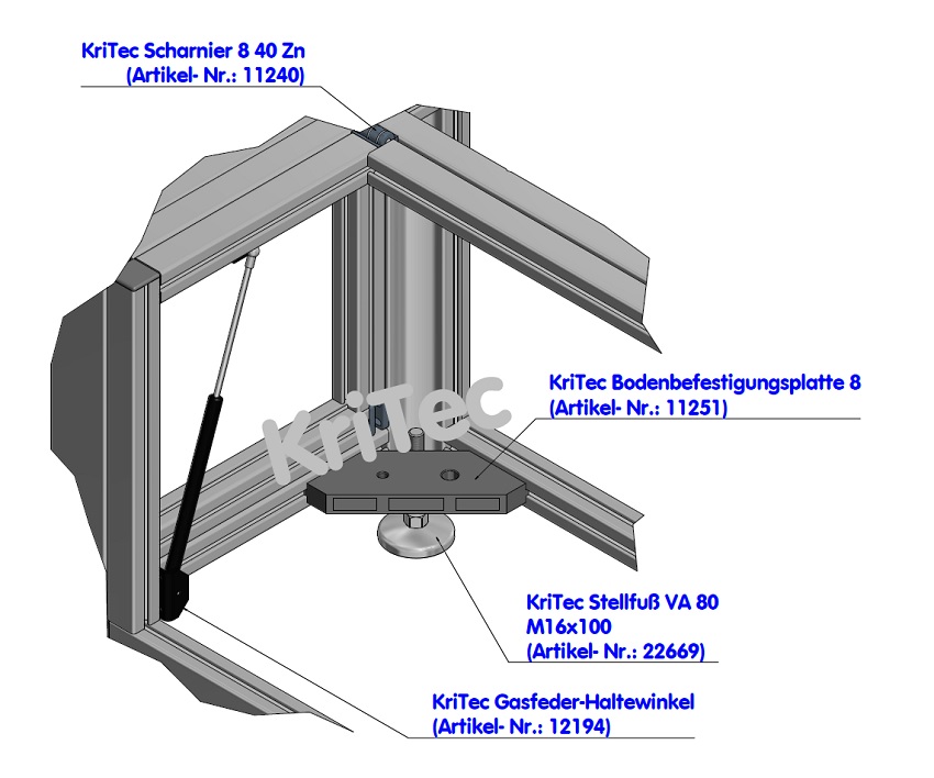 KriTec Stellfuß VA 80 M16x100 verschraubt, rostfrei