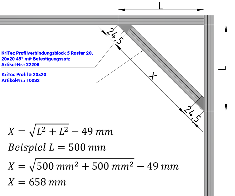 KriTec Profilverbindungsblock 5 Raster 20, 20x20-45°