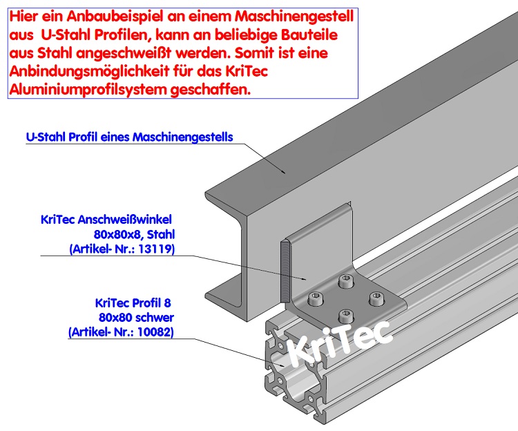 KriTec Anschweißwinkel 8 80x80x8 L=80, Stahl