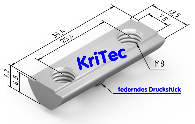 KriTec Doppelnutenstein 8 St 2x Gewinde M8 L=39,4mm Lochstich 25,4mm