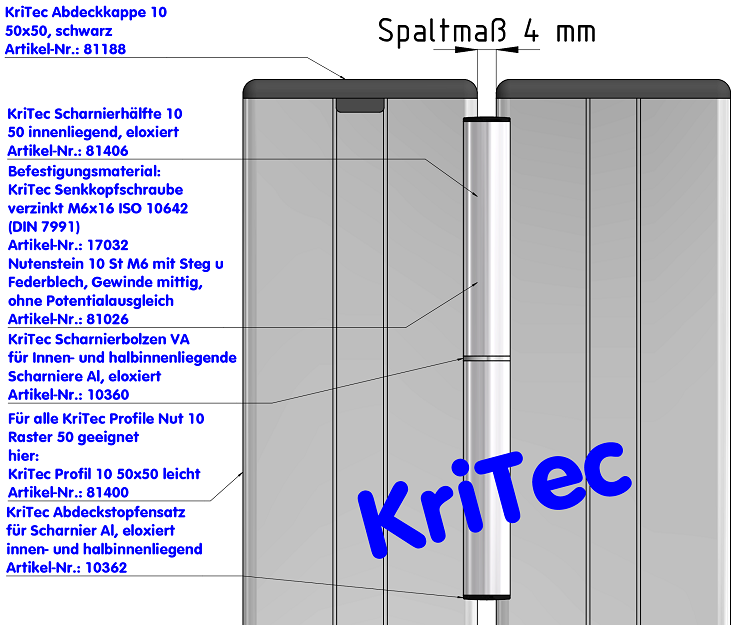 KriTec Scharnierhälfte 10 50 innenliegend, eloxiert