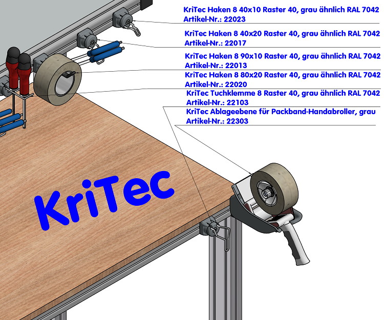 KriTec Ablageebene für Packband-Handabroller, grau