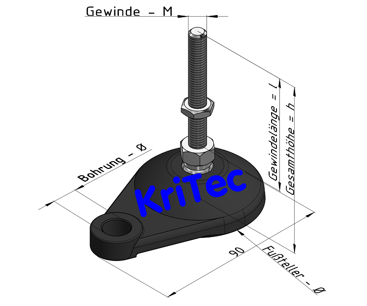 KriTec Stellfuß PA 60 mit integrierter Befestigungslasche