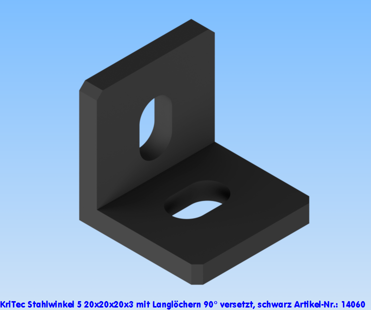 KriTec Stahlwinkel 5 20x20x20x3 mit Langlöchern 90° versetzt, schwarz