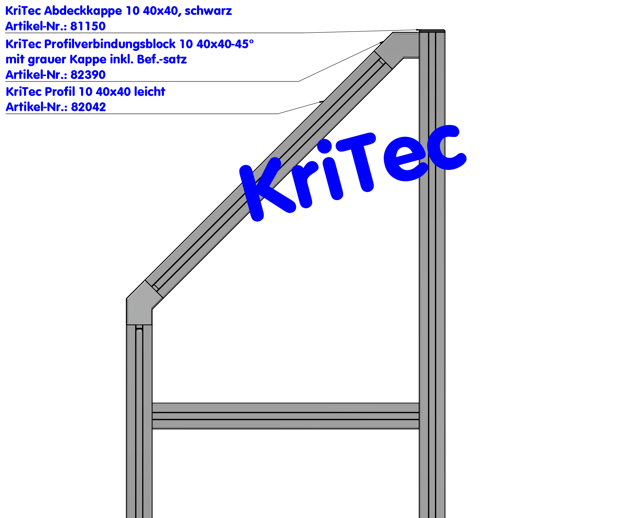 KriTec Profilverbindungsblock 10 40x40-45° mit grauer Kappe