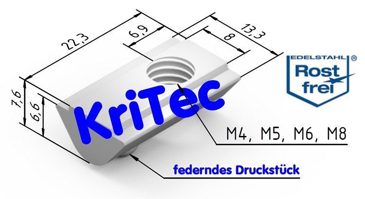 KriTec Nutensteine 8 VA mit Steg rostfrei