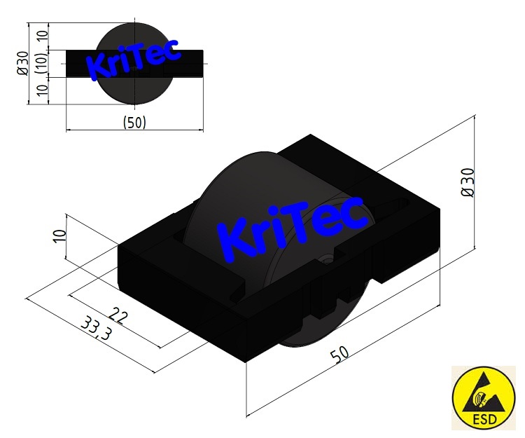 KriTec Rollenelement D28 mit Rolle R28, schwarz, antistatisch