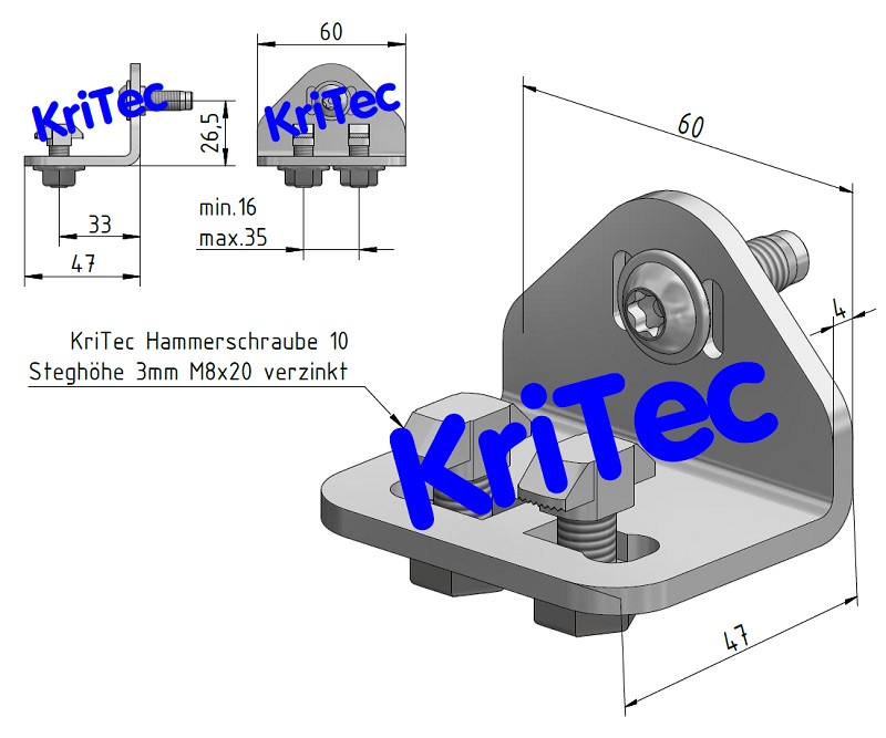 KriTec Haltewinkel für Rundrohr D28