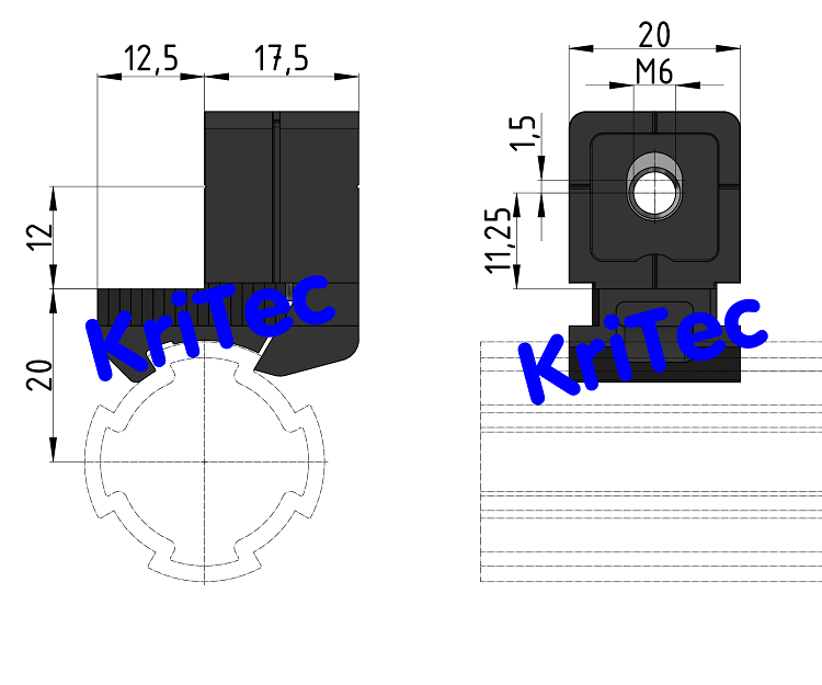 KriTec Vario Klemmblock inkl. Rastbügel für Rundrohr D28