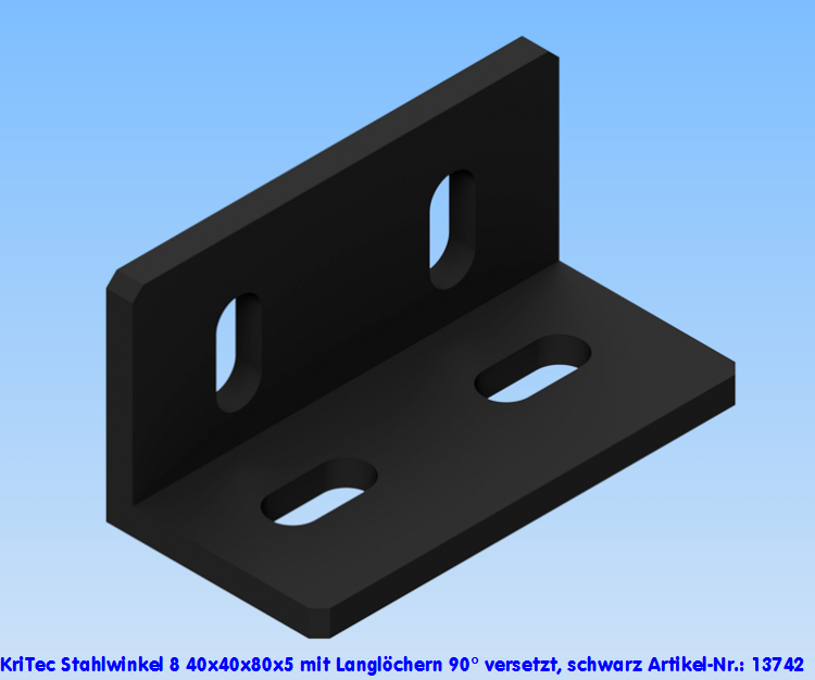 KriTec Stahlwinkel 8 40x40x80x5 mit Langlöchern 90° versetzt, schwarz