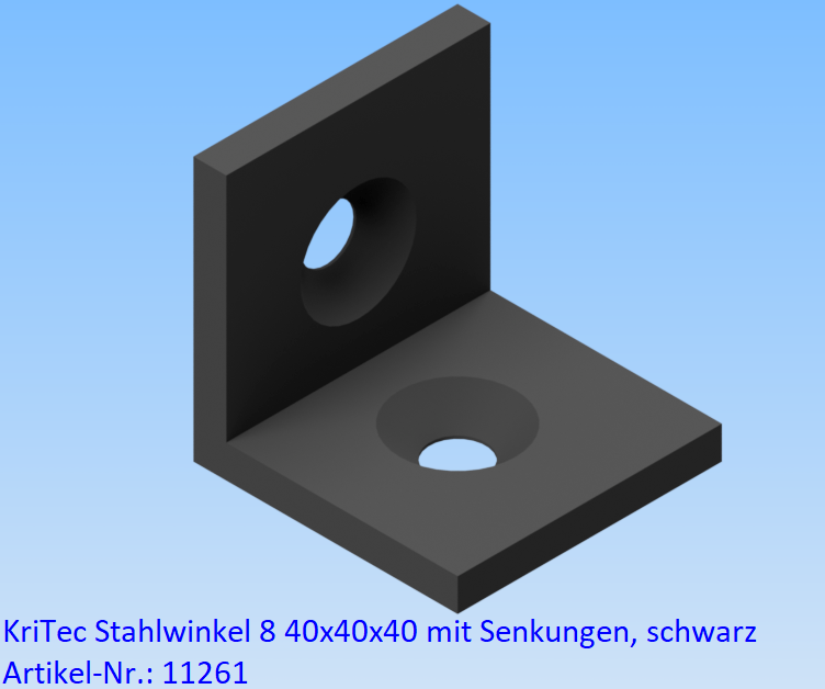 KriTec Stahlwinkel 8 40x40x40 mit Senkungen, schwarz