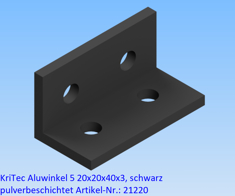 KriTec Aluwinkel 5 20x20x40x3, schwarz pulverbeschichtet