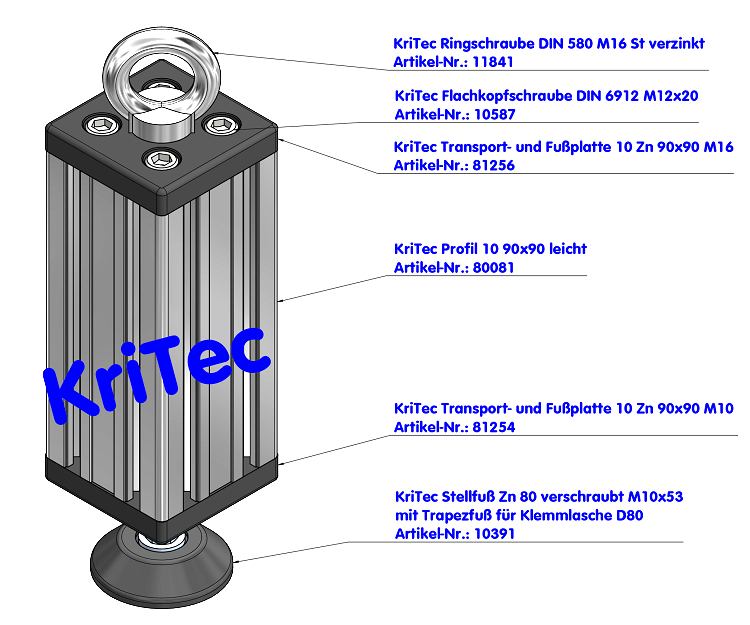 KriTec Transport- und Fußplatte 10 Zn 90x90 M10
