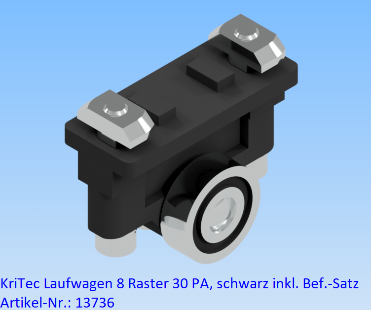 KriTec Laufwagen 8 Raster 30 PA, schwarz inkl. Befestigungssatz