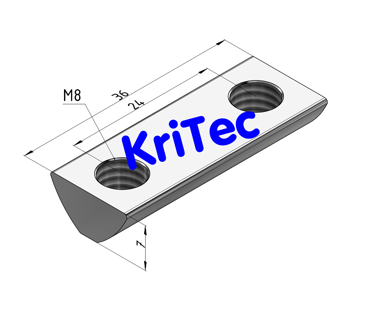 KriTec Doppelnutenstein 8 St 2x Gewinde M8 L=36mm glatt
