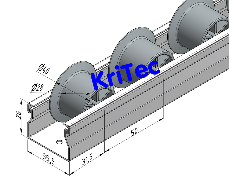 KriTec Rollenbahn St D28 mit Bordscheibe, grau ähnlich RAL 7042