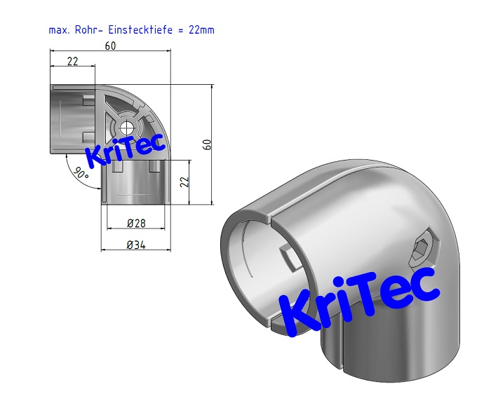 KriTec Eck-Rohrverbinder D28-90°