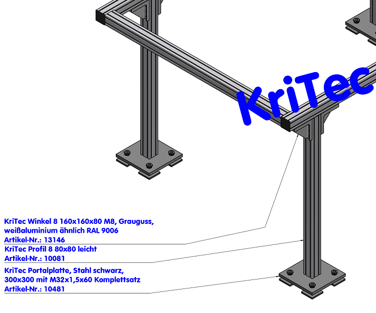 KriTec Portalplatte, Stahl schwarz, 300x300 mit M32x1,5x100 Komplettsatz