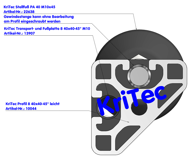 KriTec Transport- und Fußplatte 8 40x40-45° M10