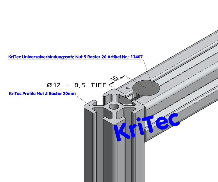 KriTec Universalverbindungssatz Nut 5 Raster 20 ohne Lasche