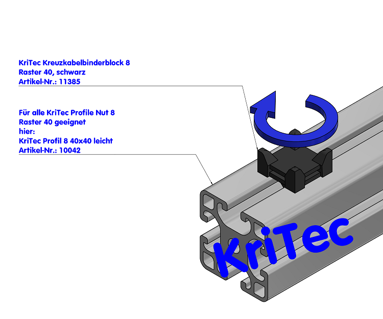 KriTec Kreuzkabelbinderblock 8 Raster 40, schwarz