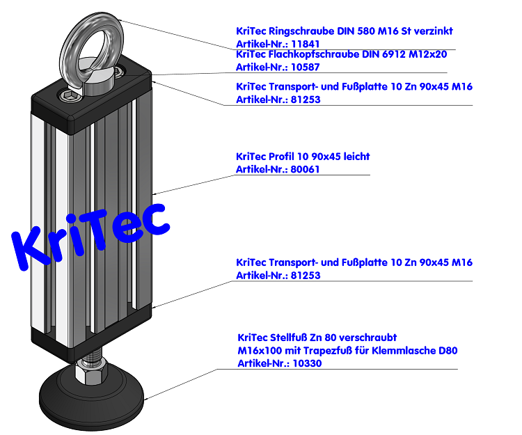 KriTec Transport- und Fußplatte 10 Zn 90x45 M16