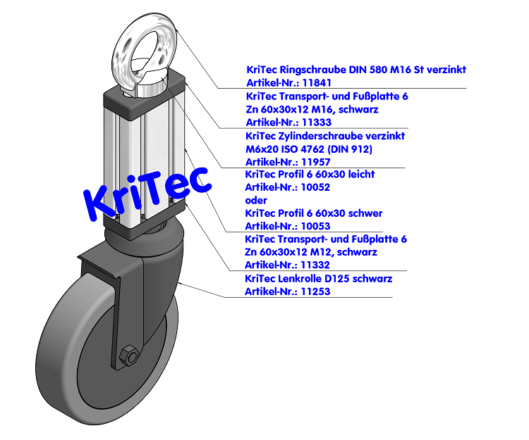 KriTec Transport- und Fußplatte 6 Zn 60x30x12 M12