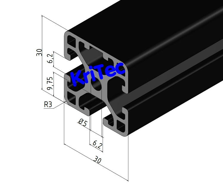 KriTec Profil 6 30x30 1N leicht schwarz