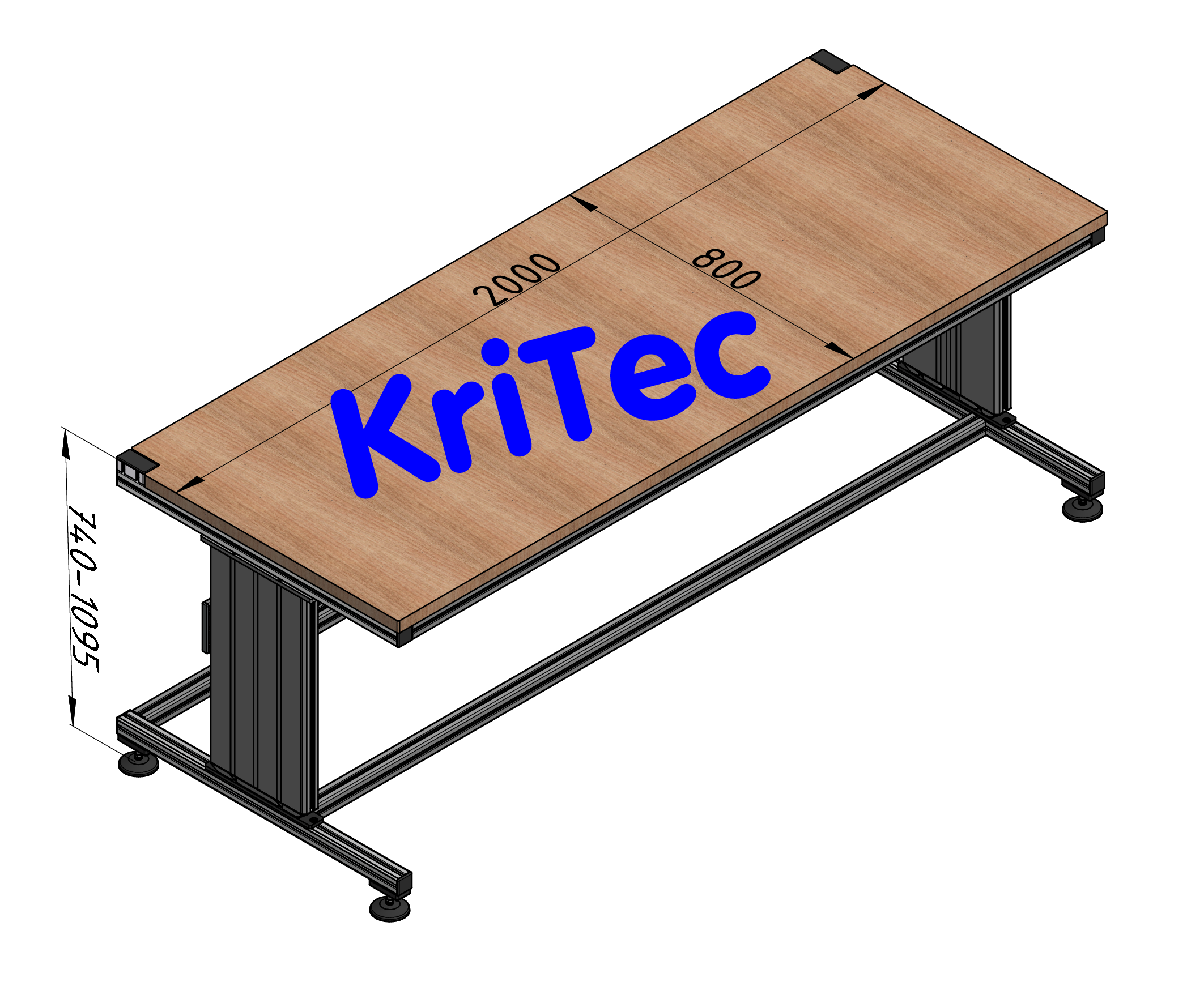 KriTec elektischer Montagetisch, Basisversion, Breite= 2000 x Tiefe= 800mm