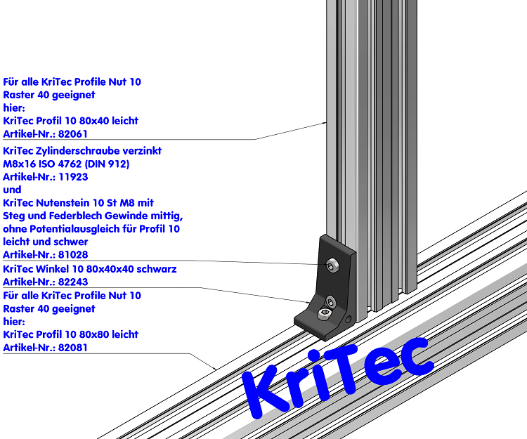 KriTec Winkel 10 80x40x40 schwarz
