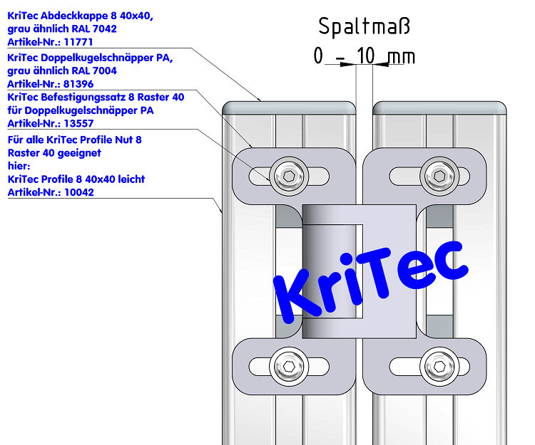 KriTec Doppelkugelschnäpper PA, grau ähnlich RAL 7004