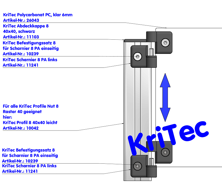 KriTec Scharnier 8 PA, links, schwarz