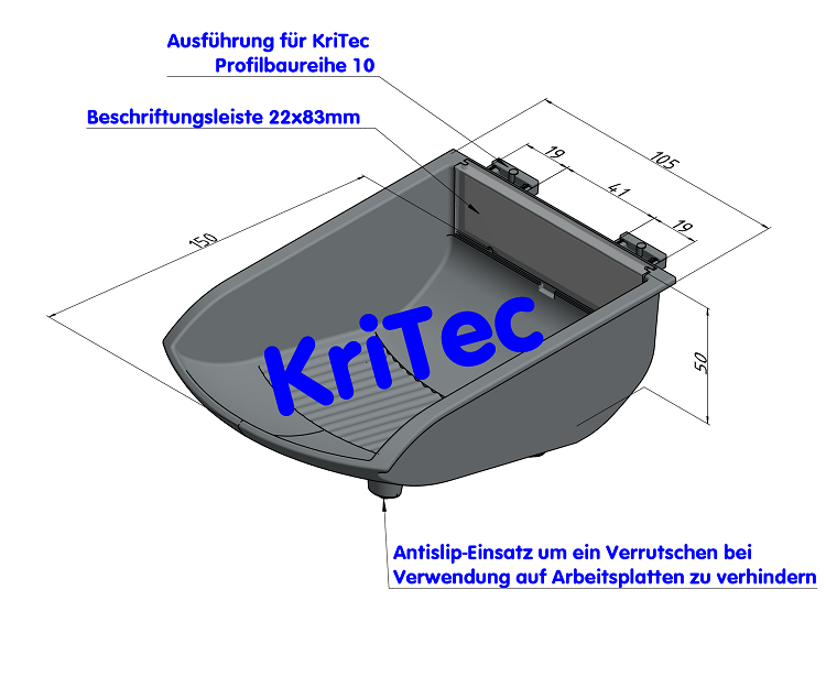 KriTec Greifschale 10 105x130x50 grau ähnlich RAL 7042