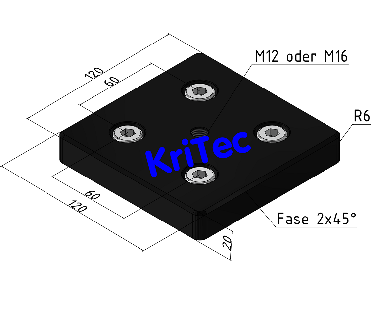 KriTec Transport- und Fußplatten 12 Zn 120x120, schwarz