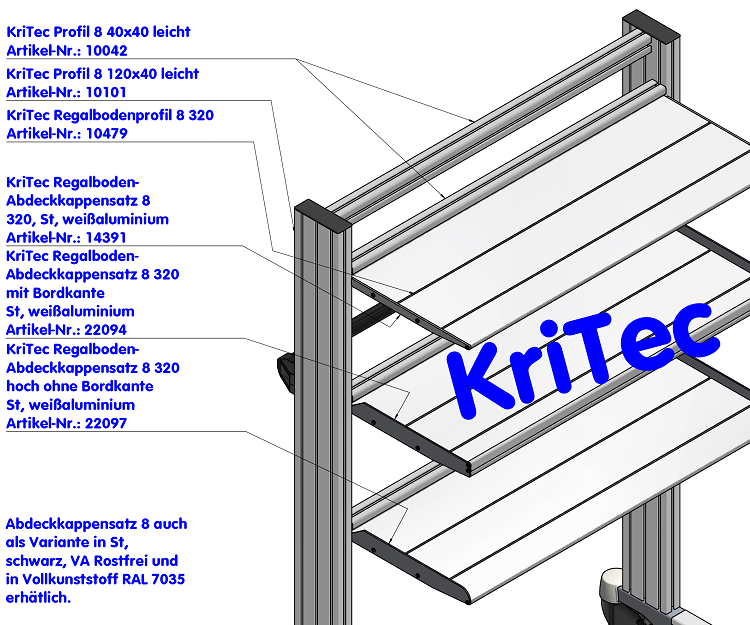 KriTec Regalboden-Abdeckkappensatz 8 320 St, weißaluminium