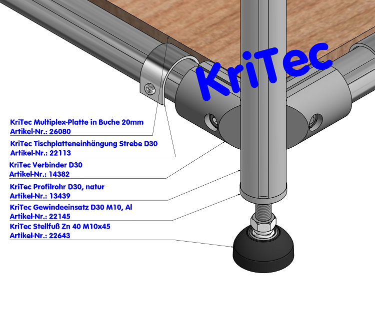 KriTec Tischplatteneinhängung Strebe D30