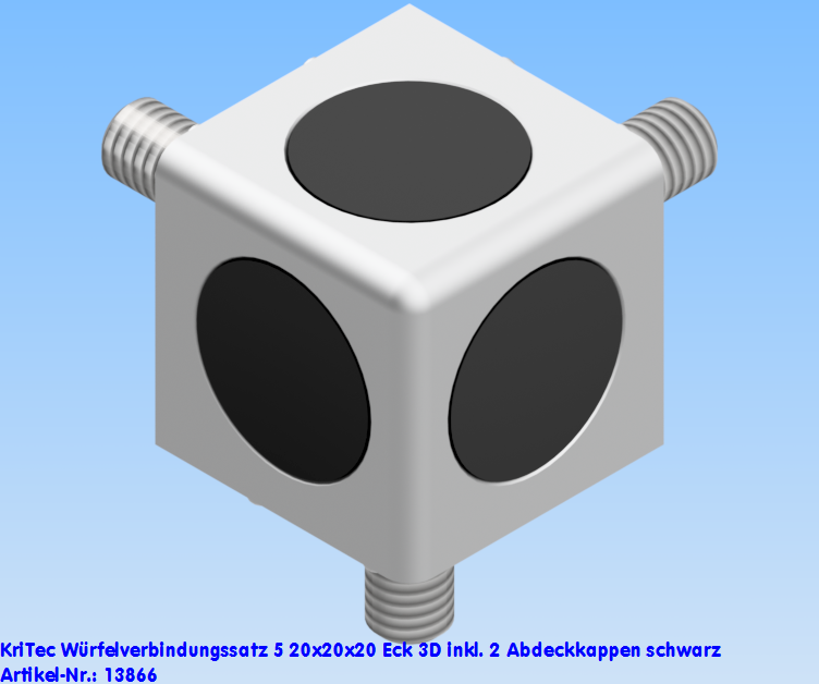 KriTec Würfelverbindungssatz 5 20x20x20 Eck 3D inkl. 3 Abdeckkappen schwarz