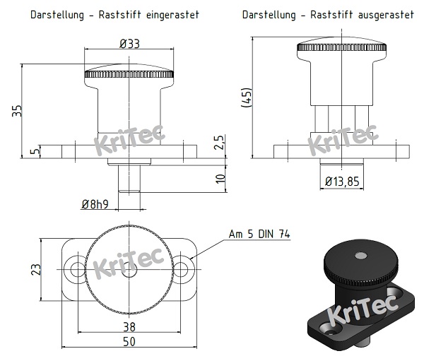 KriTec Miniraster mit Flansch, Bolzen D8 x 10