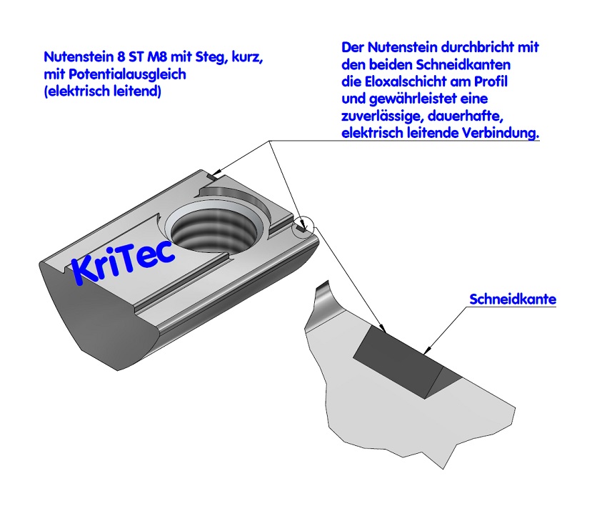 KriTec Nutenstein 8 St mit Steg, kurz, mit Potentialausgleich