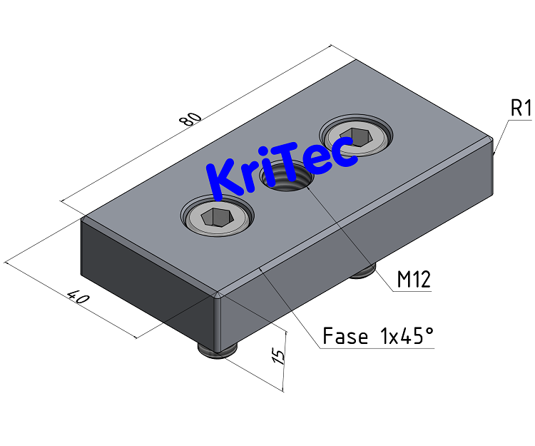 KriTec Transport- und Fußplatte X 8 80x40, M12, weißaluminium ähnlich RAL 9006
