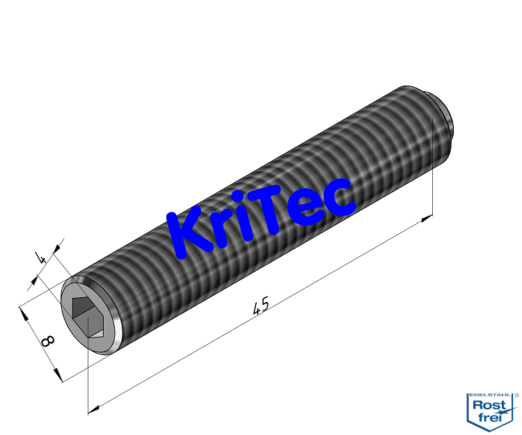KriTec Gewindestift ISO 4026 (DIN 913) M8x45 VA rostfrei mit Innensechskant und Kegelkappe