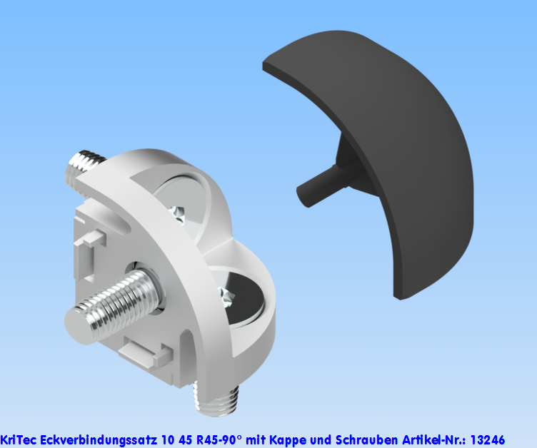 KriTec Eckverbindungssatz 10 45 R45-90° mit schwarzer Kappe und Schrauben