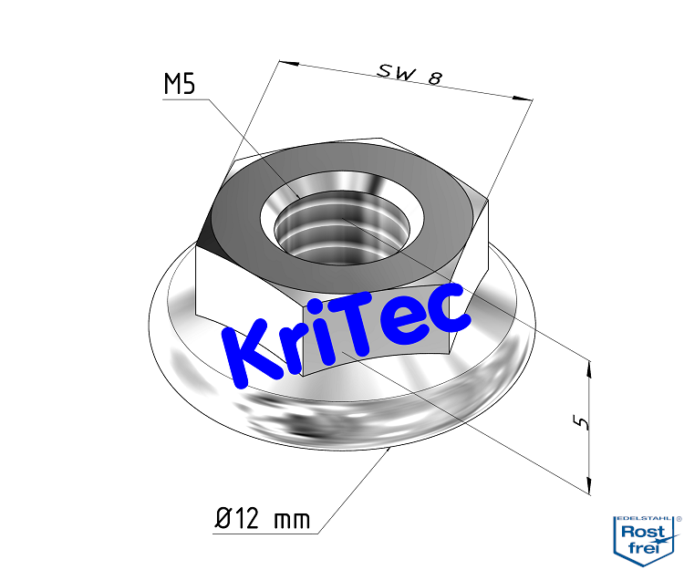 KriTec Flanschmutter M5 Ø12mm VA rostfrei DIN 6923