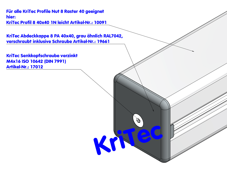 KriTec Abdeckkappensatz 8 Raster 40 PA GRAU, verschraubt