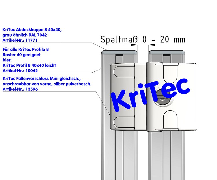 KriTec Fallenverschluss Mini gleichschliessend, anschraubbar von vorne, silber