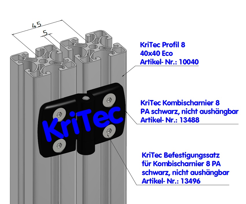 KriTec Kombischarnier 8 PA schwarz, nicht aushängbar