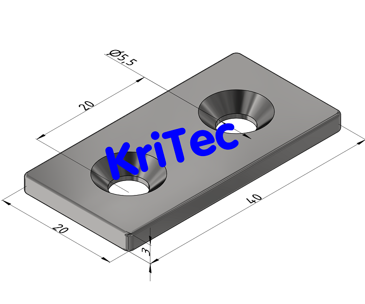 KriTec Lasche 5 40x20x3 mit Senkungen verzinkt