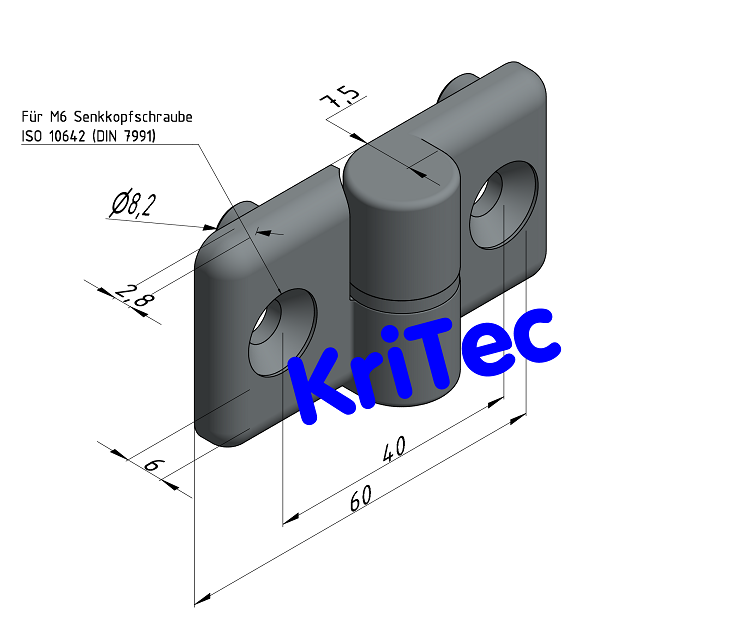 KriTec Scharnier 8 PA, links, grau
