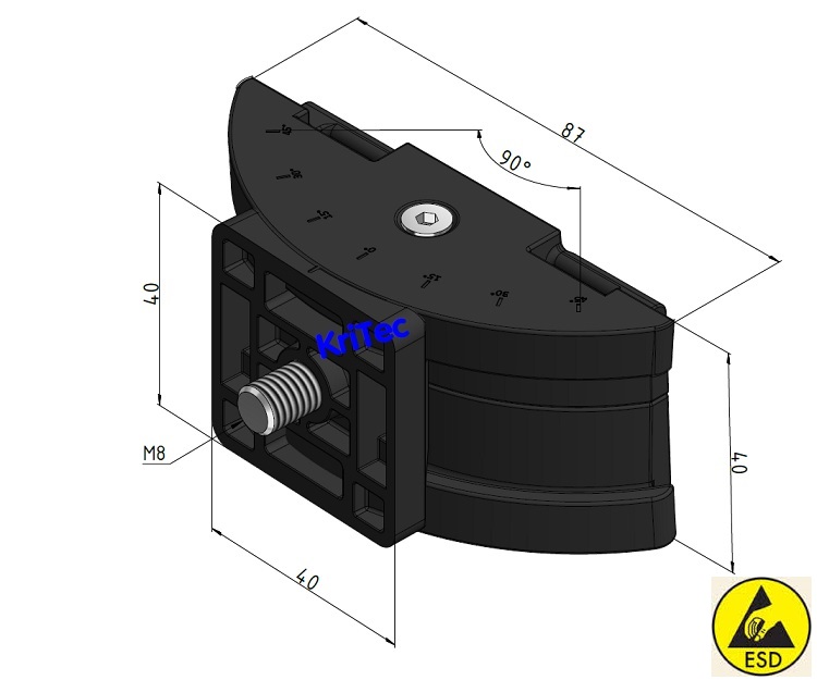 KriTec Schwenkadapter 10 Raster 40, ESD, inkl. Bef.-Satz